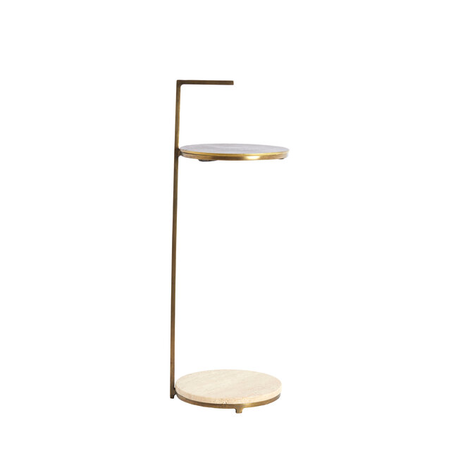 Light en Living Bijzettafel Ø26x76 cm LEDA travertin zand+donker bruin-brons