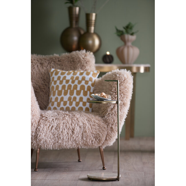 Light en Living Bijzettafel Ø26x76 cm LEDA travertin zand+donker bruin-brons