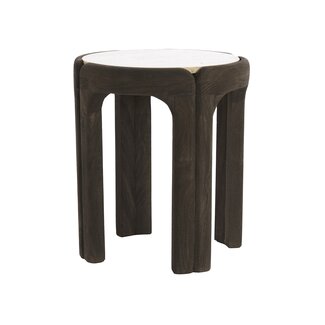 Light en Living Bijzettafel Ø45x50 cm ALI hout grijs-d bruin+travertin zand