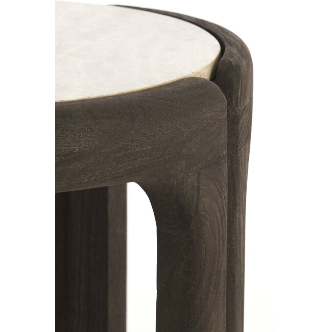 Light en Living Bijzettafel Ø45x50 cm ALI hout grijs-d bruin+travertin zand