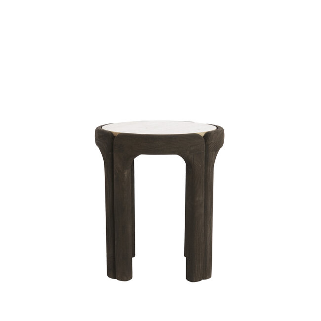 Light en Living Bijzettafel Ø45x50 cm ALI hout grijs-d bruin+travertin zand