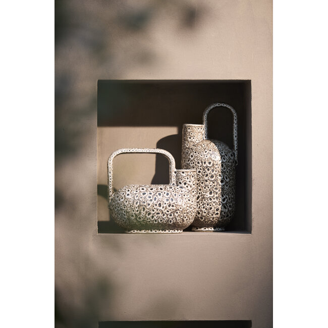 Light en Living Vaas deco 16,5x15,5x37 cm SERRES keramiek crème+zwart