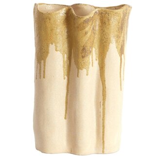 Light en Living Vaas deco 26x14x40 cm FLOVILLA keramiek crème+olijf groen