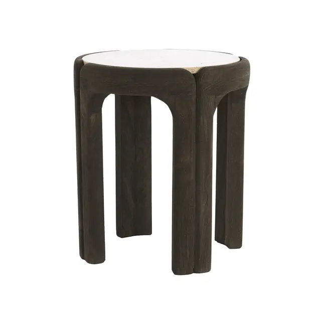 Light en Living Bijzettafel Ø45x50 cm ALI hout grijs-d bruin+travertin zand