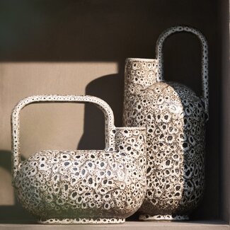 Light en Living Vaas deco 16,5x15,5x37 cm SERRES keramiek crème+zwart