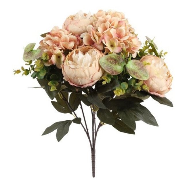 Countryfield Kunst boeket Peony Hydrangea 3x3 zalm-L35B35H47CM