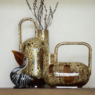 Light en Living Vaas deco 16,5x15,5x37 cm SERRES keramiek donkerbruin + creme + oranje