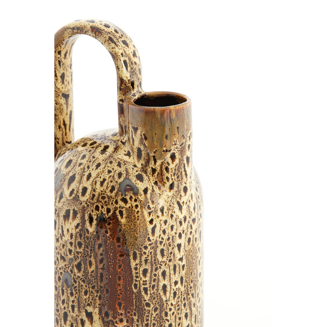 Light en Living Vaas deco 16,5x15,5x37 cm SERRES keramiek donkerbruin + creme + oranje