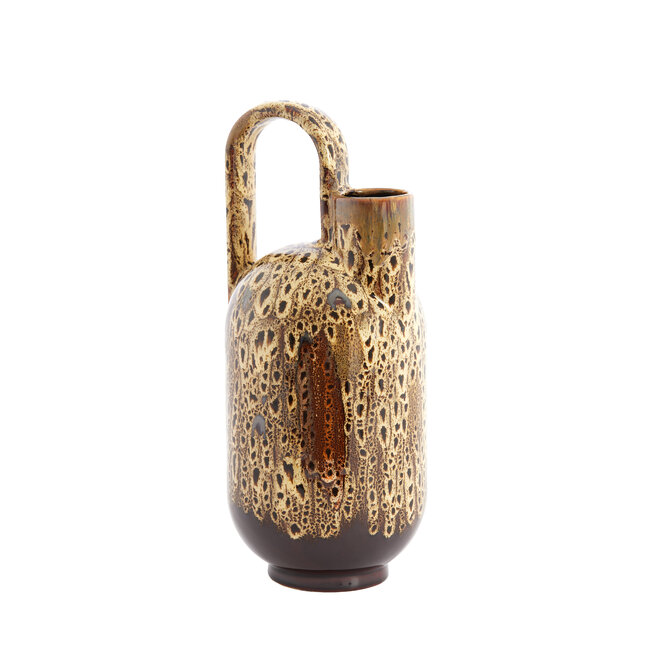 Light en Living Vaas deco 16,5x15,5x37 cm SERRES keramiek donkerbruin + creme + oranje