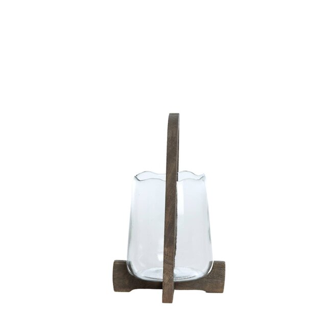 Light en Living Windlicht Ø18x26,5 cm ANOSY glas helder+hout mat d bruin