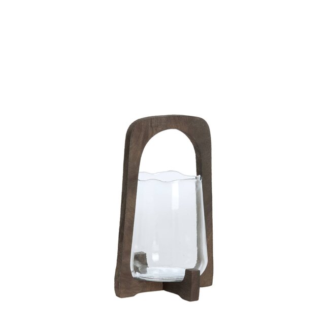 Light en Living Windlicht Ø18x26,5 cm ANOSY glas helder+hout mat d bruin
