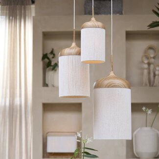 Light en Living Hanglamp Ø27,5x52 cm DANIA hout print naturel+touw crème