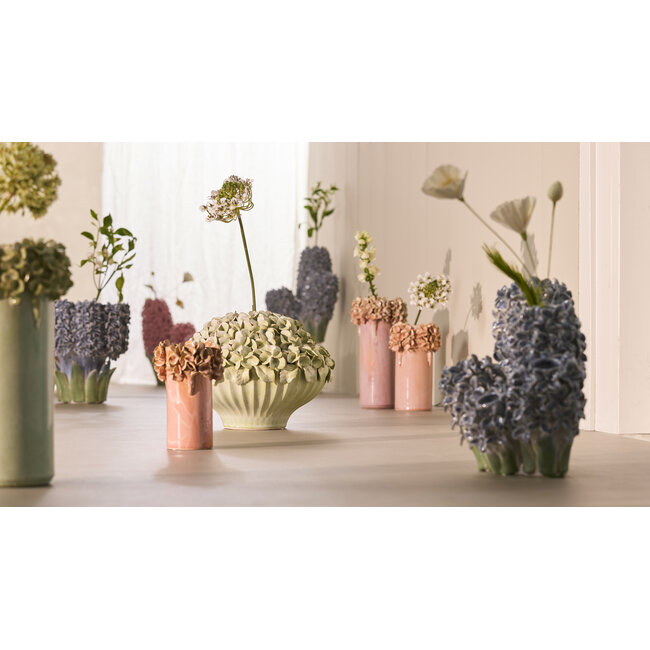 Light en Living Vaas deco 35x21x28 cm FLOWER keramiek blauw+groen