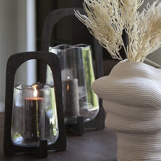 Light en Living Windlicht Ø26x48 cm ANOSY glas helder+hout mat donkerbruin