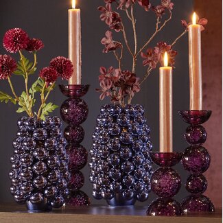 Light en Living Kaarsenhouder Ø9,5x34 cm ITINGA glas bubbel paars
