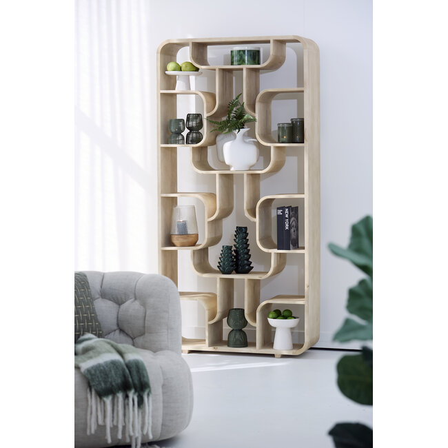 Light en Living Windlicht Ø18X26 Cm MINAS glas Rib helder+hout Natural
