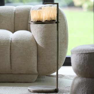 Light en Living Bijzettafel Ø26x76 cm LEDA marmer zand-grijs+d bruin-brons