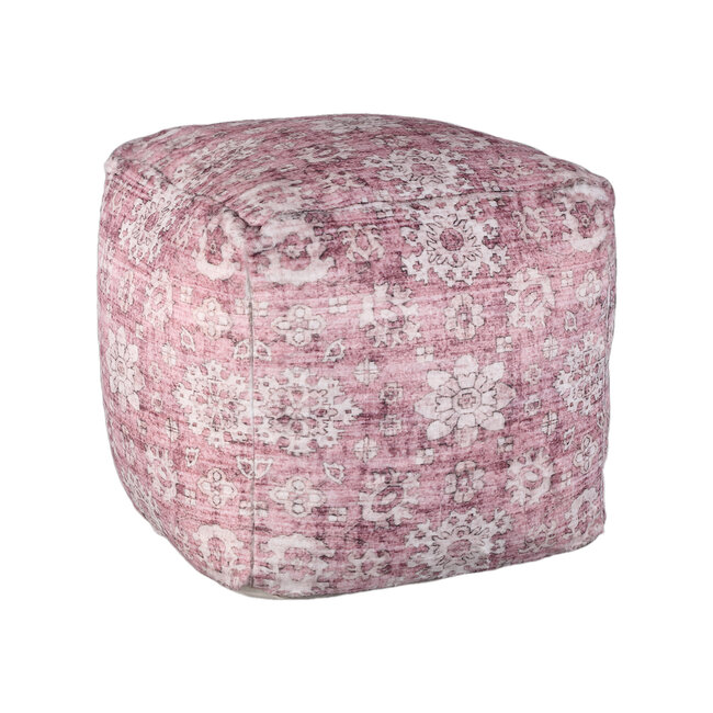 PTMD Dazia Donkerroze Poef met Perzische print