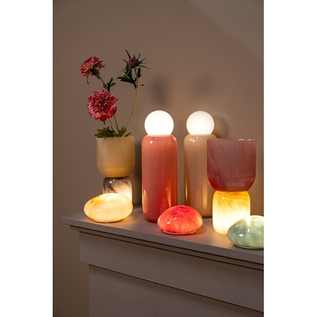 PTMD Alayna roze geribbelde pot met LED-verlichting aan de onderkant