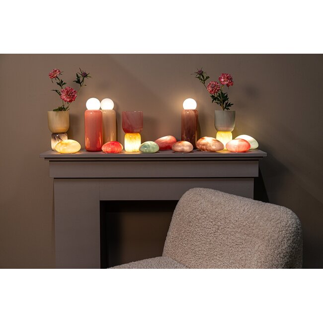 PTMD Alayna roze geribbelde pot met LED-verlichting aan de onderkant