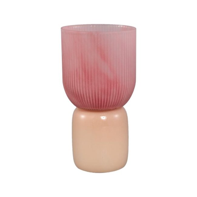 PTMD Alayna roze geribbelde pot met LED-verlichting aan de onderkant