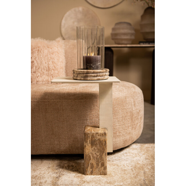 PTMD Bijzettafel Ebe beige marmeren bijzettafel met rechthoekig aluminium blad