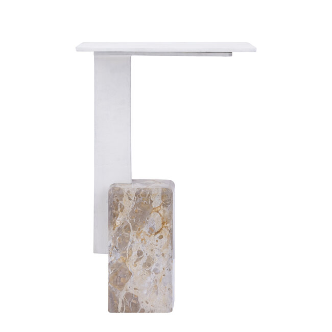PTMD Bijzettafel Ebe beige marmeren bijzettafel met rechthoekig aluminium blad