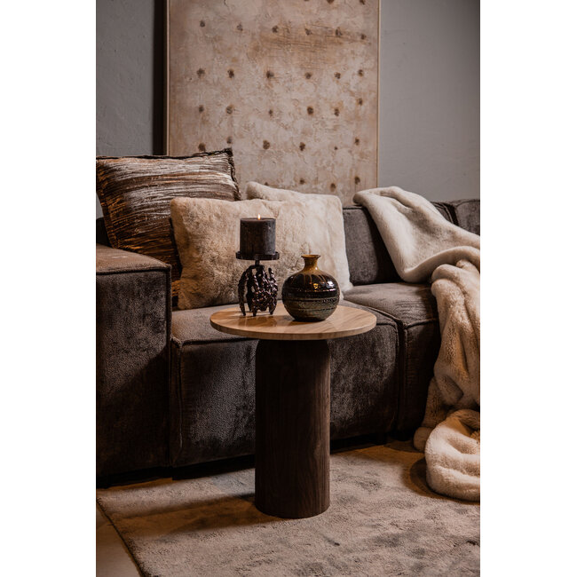 PTMD Bijzettafel Liora Bruin met mangohouten blad