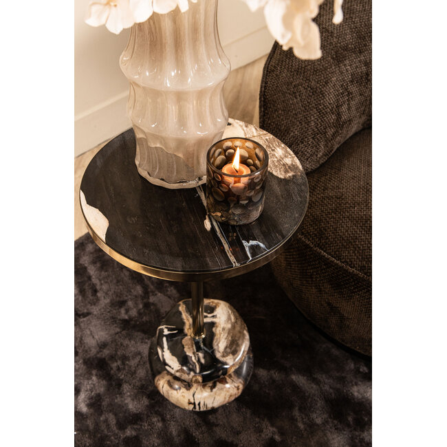 PTMD Bijzettafel Wane Naturel met voet van versteend hout