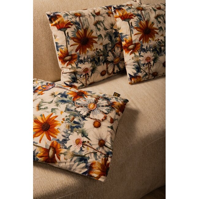 PTMD Kussen Helenor Naturel rechthoek met bloemen