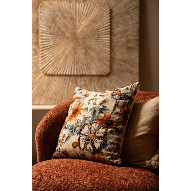 PTMD Kussen Helenor Naturel vierkant met bloemen