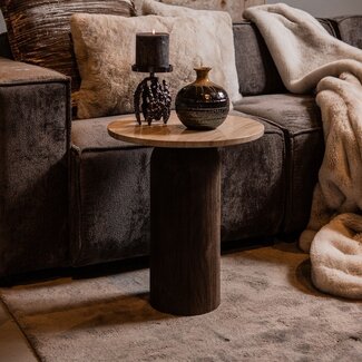 PTMD Bijzettafel Liora Bruin met mangohouten blad