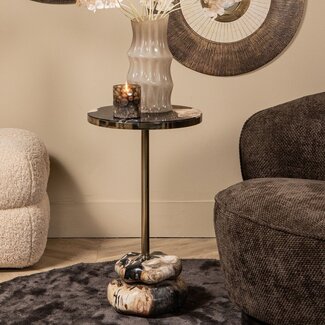 PTMD Bijzettafel Wane Naturel met voet van versteend hout