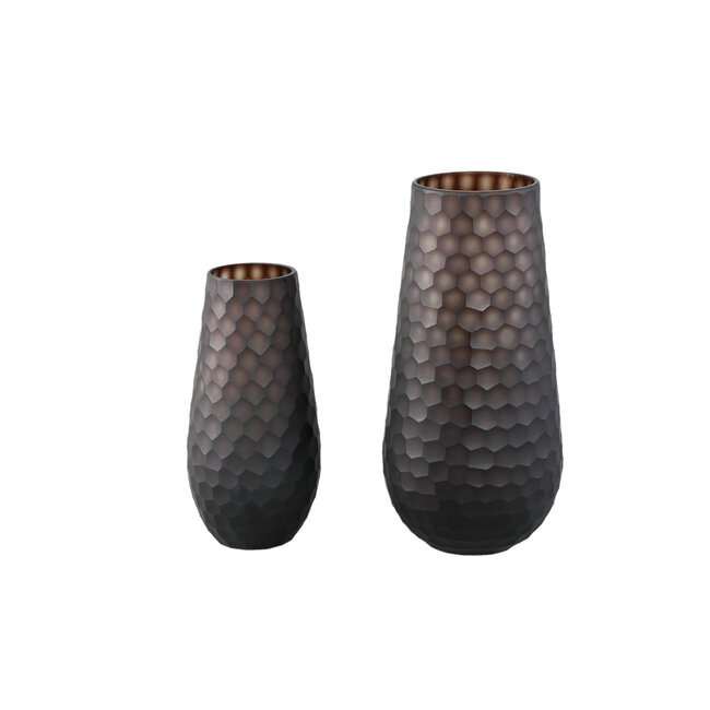 PTMD Vaas Eboney Bruin rond glas cirkel patroon hoog L