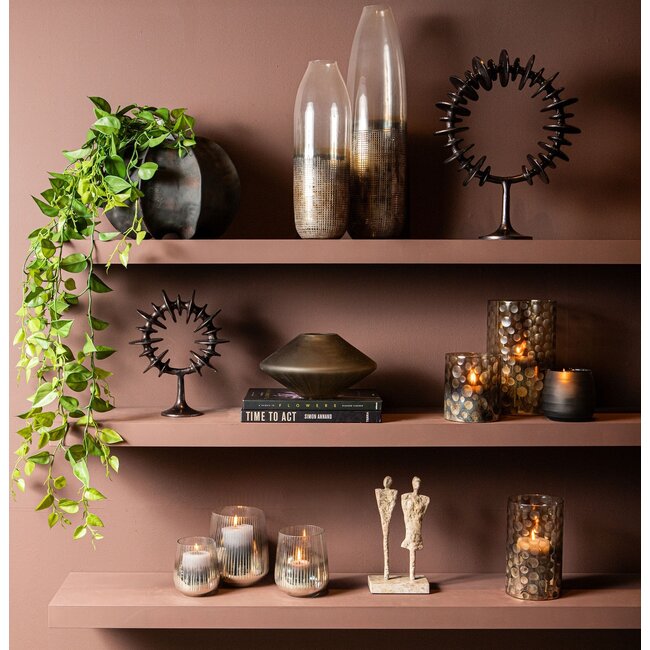 PTMD Theelicht Bridgid Bruin glas met stippen XS