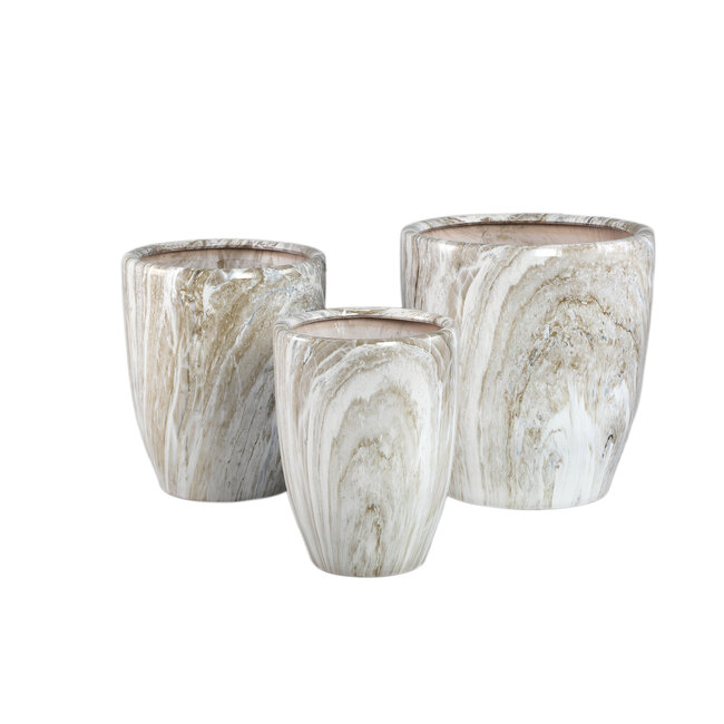 PTMD Set van 3 Miah Beige keramiek marmerlook potten L