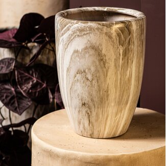 PTMD Set van 3 Miah Beige keramiek marmerlook potten L