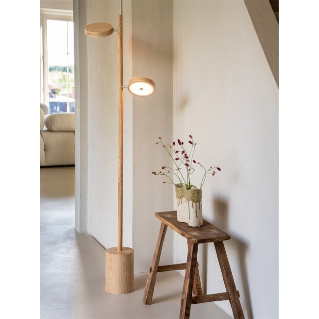 Good&Mojo Vloerlamp essenhout 2-kap OKINAWA naturel