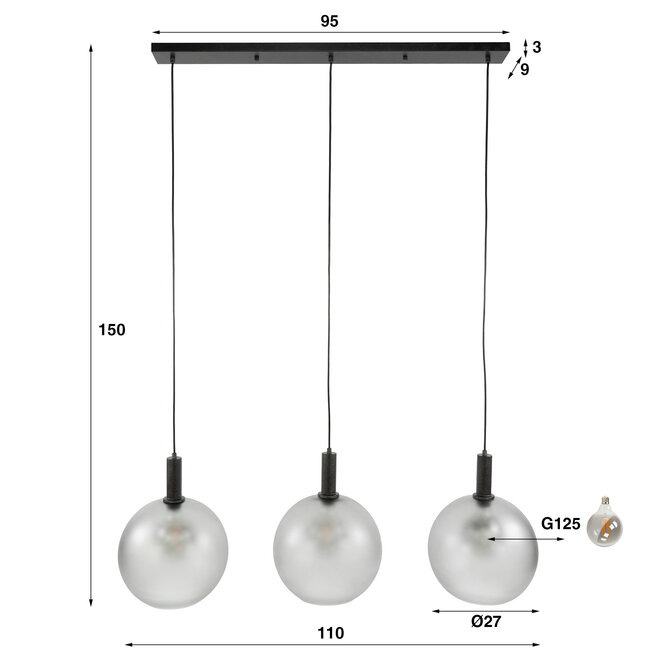 WoonStijl Hanglamp Bubble Frosted 3-lichts grijs