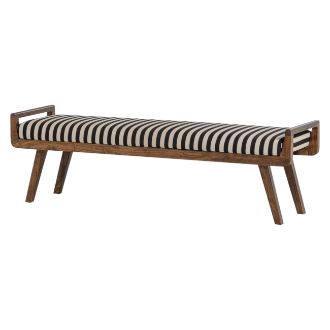 Woood Valo Bankje Hout Bruin Met Streepstof Zwart/Wit