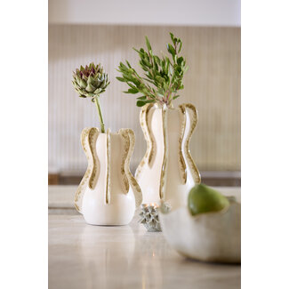 Light en Living Vaas deco Ø18,5x34 cm MAGOME keramiek creme + olijfgroen