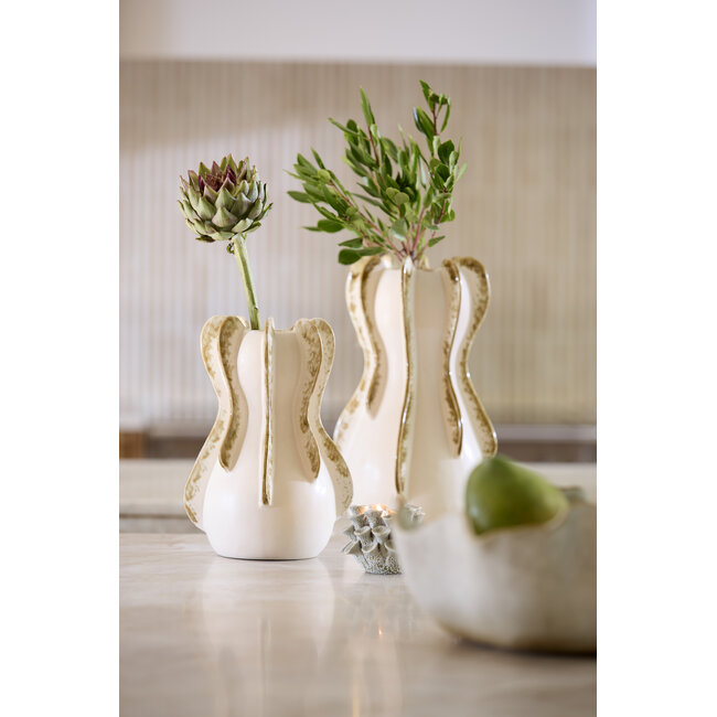 Light en Living Vaas deco Ø18,5x34 cm MAGOME keramiek creme + olijfgroen