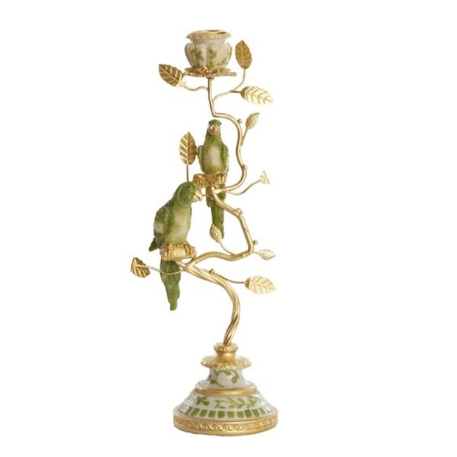 Light en Living Kandelaar 14x9x32,5 cm BIRD mint groen-wit + lichtgoud