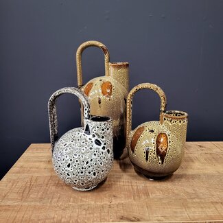 Light en Living Vaas deco 16x15,5x26 cm SERRES keramiek donkerbruin + creme + oranje