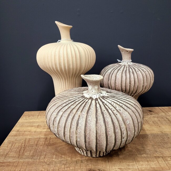 Light en Living Vaas deco 31x29,5x25,5 cm NEVANO mat donkerbruin + creme