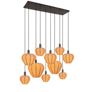 Light en Living Hanglamp 10L 144x49x200 cm HUXI Donkerbruin houtprint + linnen crème