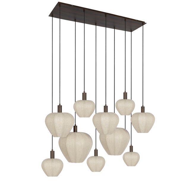 Light en Living Hanglamp 10L 144x49x200 cm HUXI Donkerbruin houtprint + linnen crème