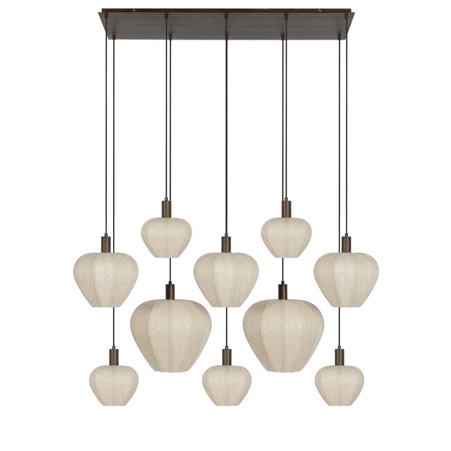 Light en Living Hanglamp 10L 144x49x200 cm HUXI Donkerbruin houtprint + linnen crème