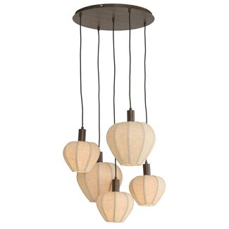 Light en Living Hanglamp 5L Ø76x140 cm HUXI houtprint + linnen crème