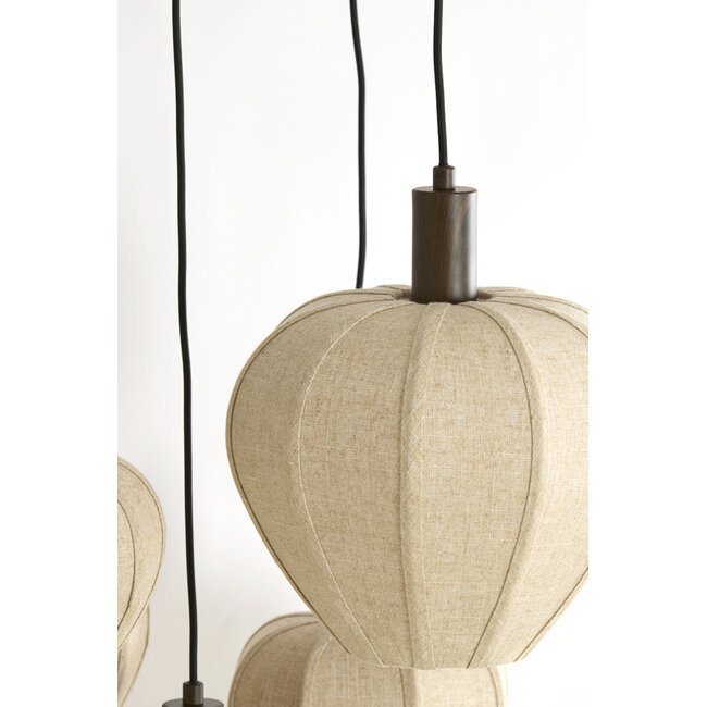 Light en Living Hanglamp 5L Ø76x140 cm HUXI houtprint + linnen crème